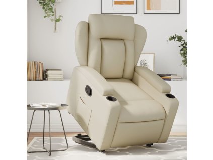 Zvedací polohovací křeslo umělá kůže [3204545] (Barva Krémová)