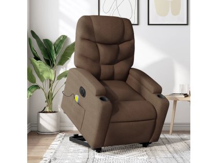 Elektrické zvedací masážní polohovací křeslo textil [3204636] (Barva Hnědá)