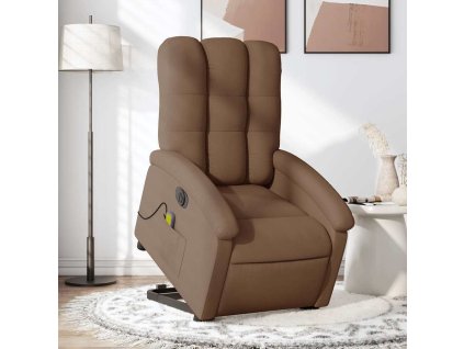 Elektrické zvedací masážní polohovací křeslo textil [3204132] (Barva Hnědá)