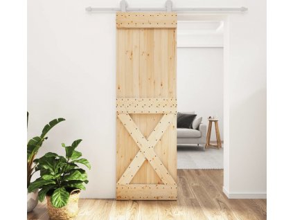 Posuvné dveře s kováním 70 x 210 cm masivní borové dřevo [3203094]