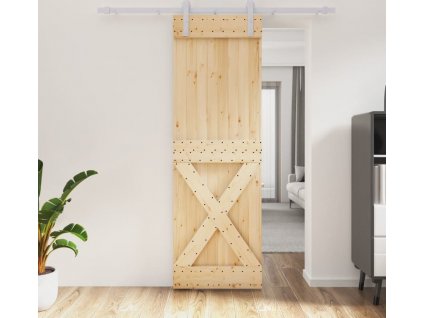 Posuvné dveře s kováním 70 x 210 cm masivní borové dřevo [3203016]