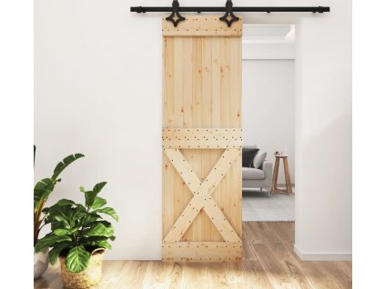 Posuvné dveře s kováním 70 x 210 cm masivní borové dřevo [3203132]
