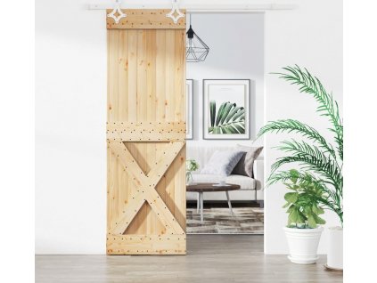 Posuvné dveře s kováním 70 x 210 cm masivní borové dřevo [3203191]