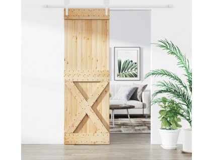 Posuvné dveře s kováním 70 x 210 cm masivní borové dřevo [3203266]