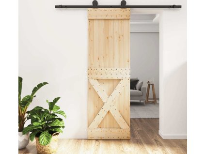 Posuvné dveře s kováním 70 x 210 cm masivní borové dřevo [3203076]