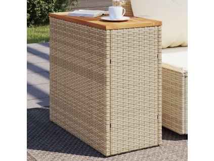 Zahradní stolek s dřevěnou deskou béžový 58x27,5x55cm polyratan [366072]