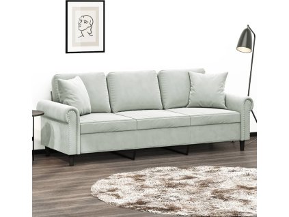 3místná pohovka s polštáři 180 cm samet [3200955] (Barva Světle šedá)