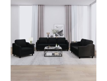 3dílná sedací souprava s poduškami textil [3201774] (Barva Černá)