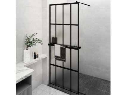 Zástěna do průchozí sprchy s policí černá 80x195 cm ESG/hliník [3185445]