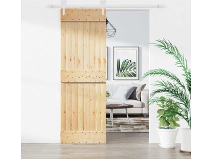 Posuvné dveře s kováním 70 x 210 cm masivní borové dřevo [3203215]