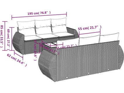 7dílná zahradní sedací souprava s poduškami polyratan [3221108]