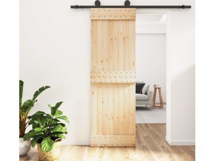 Posuvné dveře s kováním 70 x 210 cm masivní borové dřevo [3203046]