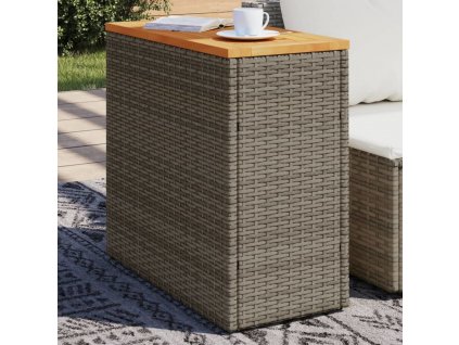 Zahradní stolek s dřevěnou deskou šedý 58x27,5x55 cm polyratan [366134]