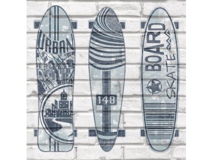 Tapeta Urban Friends & Coffee Surfboards modrá a bílá [425287]