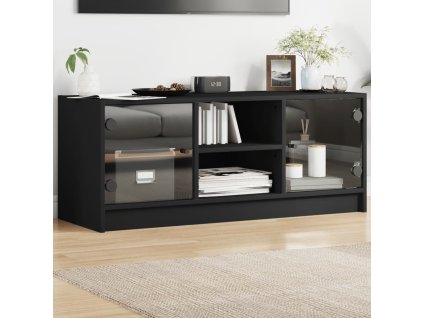TV skříňka se skleněnými dvířky 102x37x42 cm [836372] (Barva Černá)