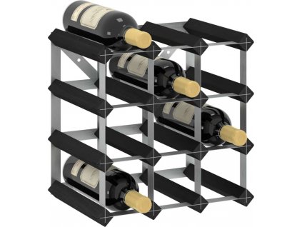 Stojan na víno na 12 lahví černý masivní borové dřevo [325913]