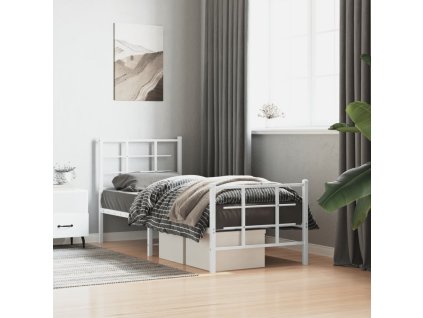 Kovový rám postele s hlavovým a nožním čelem 75 x 190 cm [355618] (Barva Bílá)
