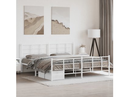 Kovový rám postele s hlavovým a nožním čelem 193 x 203 cm [355634] (Barva Bílá)