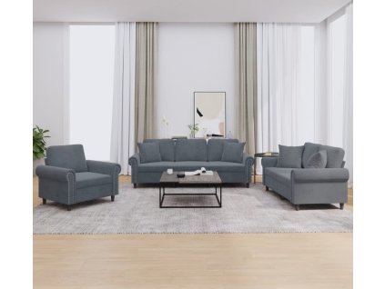 3dílná sedací souprava s polštáři samet [3202191] (Barva Tmavě šedá)