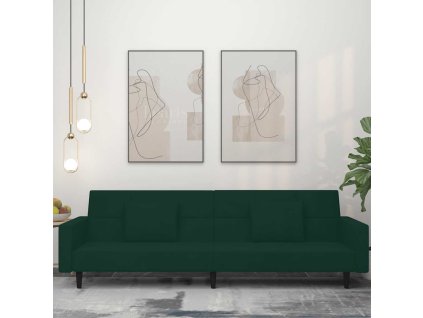 2místná rozkládací pohovka se 2 polštáři samet [375818] (Barva Tmavě zelená)