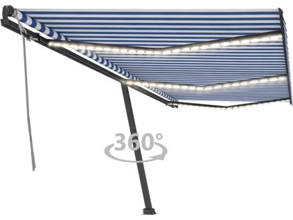 Ručně zatahovací markýza s LED světlem 600 x 300 cm [3069801] (Barva Modro-bílá)