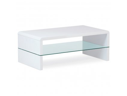 Konferenční stolek LUBA, bílý lesk, čiré sklo, š.110cm