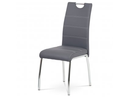 Jídelní židle NAOMI, šedá eko-kůže, bílé prošití