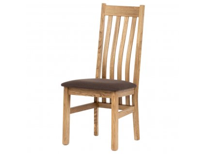 Dřevěná jídelní židle, potah čokoládově hnědá látka, masiv dub, přírodní odstín