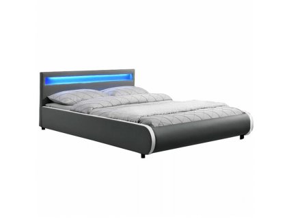 Manželská postel s RGB LED osvětlení,, šedá ekokůže, 160x200, DULCEA