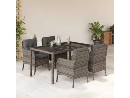 5dílný zahradní jídelní set s poduškami polyratan [3211856] (Barva Šedá)
