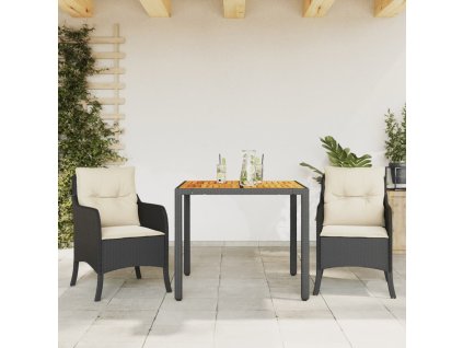 3dílný zahradní jídelní set s poduškami polyratan [3211860] (Barva Černá a krémová)