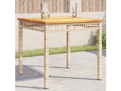Zahradní stůl béžový 80 x 80 x 75 cm polyratan akáciové dřevo [366275]