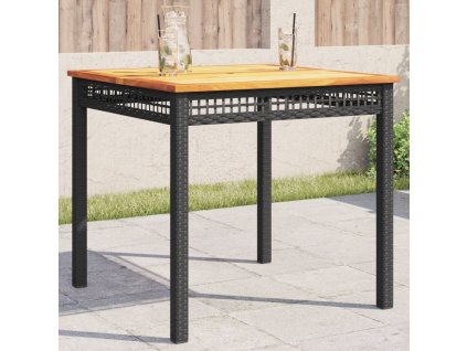 Zahradní stůl černý 80 x 80 x 75 cm polyratan akáciové dřevo [366273]