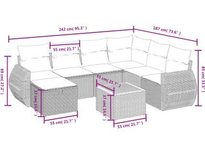 8dílná zahradní sedací souprava s poduškami polyratan [3265078]