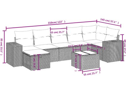 8dílná zahradní sedací souprava s poduškami polyratan [3264441]