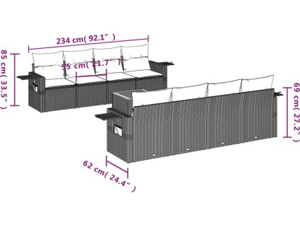 9dílná zahradní sedací souprava s poduškami polyratan [3256812]