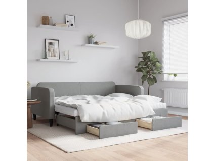 Válenda s přistýlkou a zásuvkami 90 x 190 cm textil [3196880] (Barva Světle šedá)