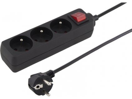 Kabel PremiumCord prodlužovací přívod 230V 2m 3 zásuvky + vypínač, černý [1091090]