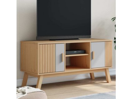 TV skříňka OLDEN šedá a hnědá 114x43x57 cm masivní borové dřevo [358601]