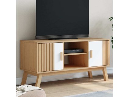 TV skříňka OLDEN bílá a hnědá 114x43x57 cm masivní borové dřevo [358602]