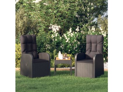 Polohovací zahradní židle s poduškami 2 ks černé polyratan [319545]