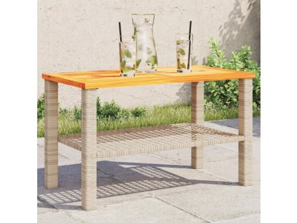 Zahradní stolek šedý 70 x 38 x 42 cm polyratan akáciové dřevo [366272]