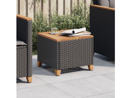 Zahradní stolek černý 45 x 45 x 37 cm polyratan akáciové dřevo [366325]