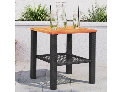 Zahradní stolek černý 40 x 40 x 42 cm polyratan akáciové dřevo [366263]