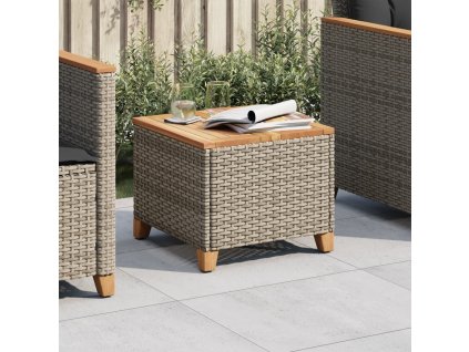 Zahradní stolek šedý 45 x 45 x 37 cm polyratan akáciové dřevo [366326]