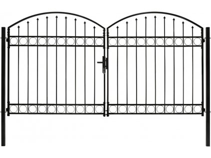 Dvoukřídlá zahradní brána s obloukem ocel 300 x 175 cm černá [146340]