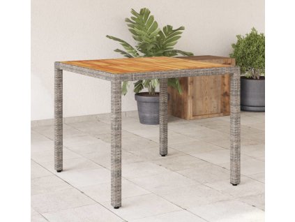 Zahradní stůl s akáciovou deskou šedý 90 x 90 x 75 cm polyratan [365530]