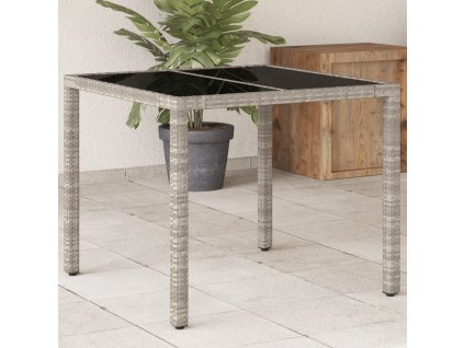 Zahradní stůl skleněná deska světle šedý 90x90x75 cm polyratan [368122]