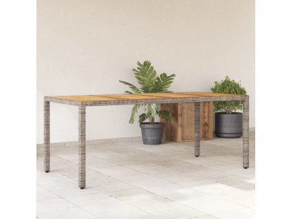 Zahradní stůl s akáciovou deskou šedý 190x90x75 cm polyratan [365542]