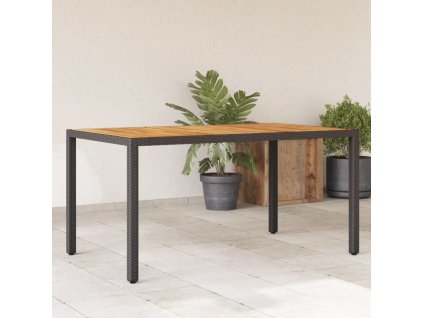 Zahradní stůl s akáciovou deskou černý 150x90x75 cm polyratan [365535]